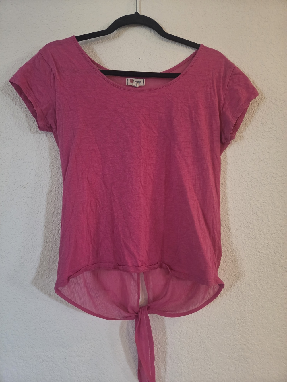 Olsenboye Fuchsia Short Sleeve Tie-Front Crop Top